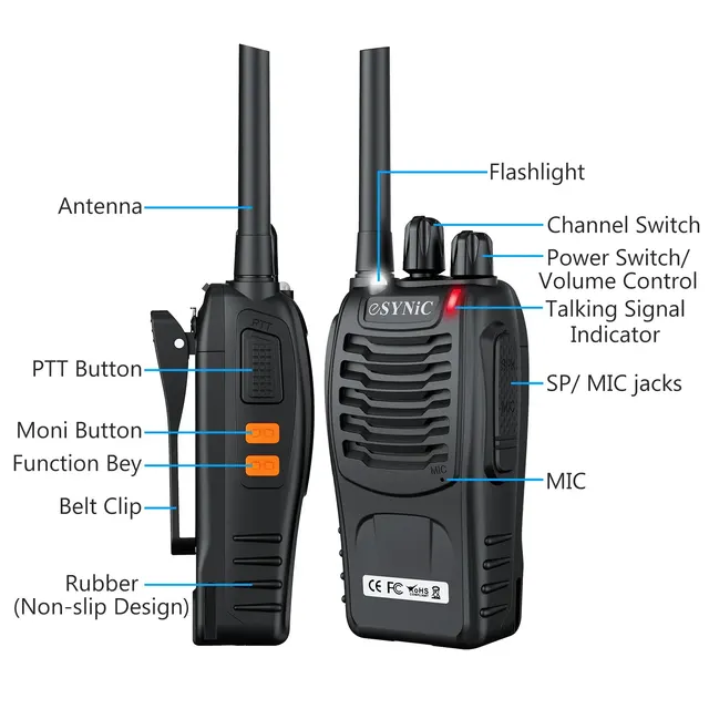 ESYNiC-Walkie Talkies recargables para exteriores, Radio de 2 vías, PMR446, sin licencia, linterna LED VOX, manejado, 16 canales - Image 2