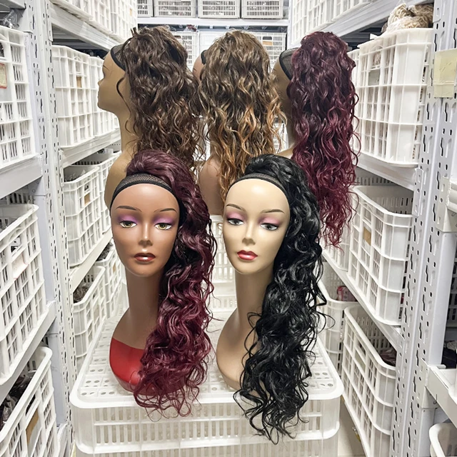 FESHFEN Long Drawstring Hair Extension Platinum Blonde Wavy Curly Synthetic Pony - Foto 6