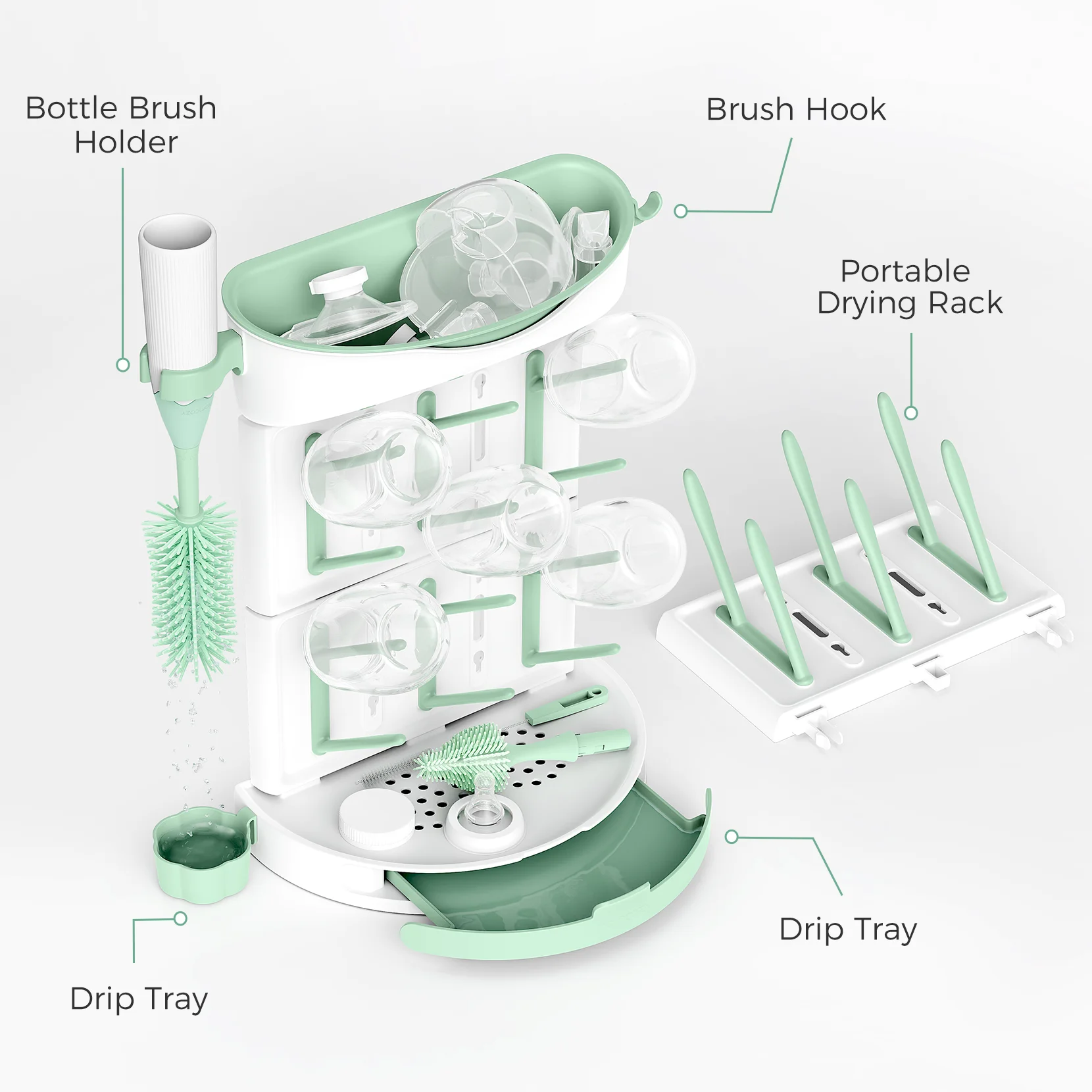 Momcozy DIY Larger Bottle Drying Rack for 18 Bottles, Baby Accessories & Pump Parts, with Brushes Holder, Vertical, Detachable