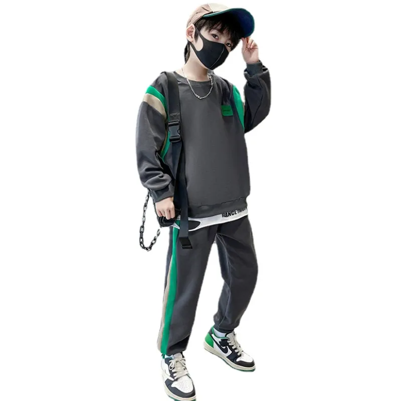 

Boys Casual Suits New Spring Autumn Fashion Striped Patchwork Tops + Pants 2pcs Kids Clothes for Teens Sweatshirts Sets 4-14 Yrs