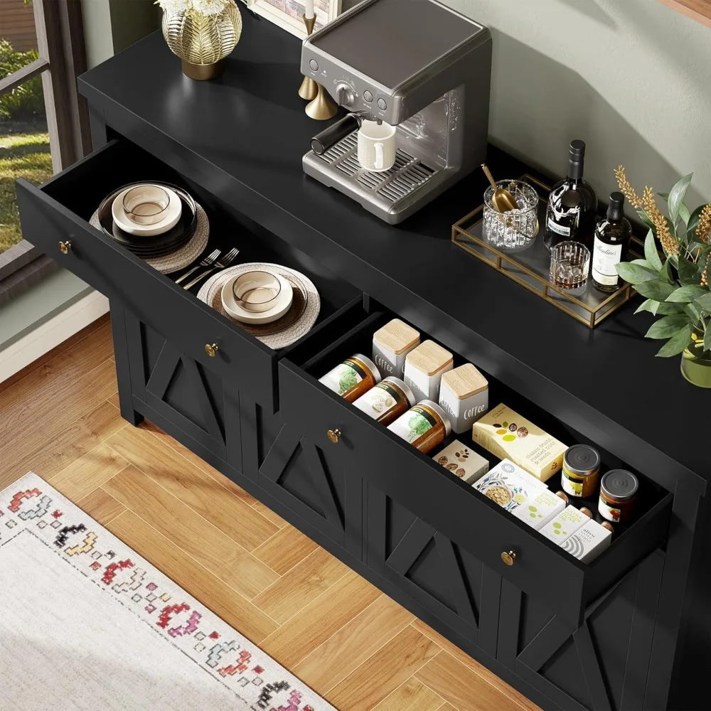 Sideboard Buffet Cabinet with Storage, Kitchen Storage Cabinet with 2 Drawers and 4 Doors, Wood Coffee Bar Cabinet, Sideboards 2