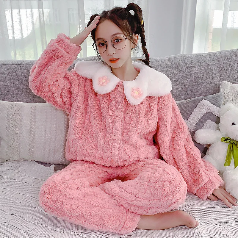 

Childrens Clothing 2023 Autumn and Winter New Childrens Plush Thickened Girls Home Fur Warm Set kids pajamas pajamas for kids