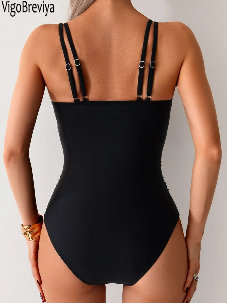 VigoBreviya 2025 Hollow Strapped Swimwear Women Sexy Solid One Piece Swimsuit Mesh Patchwork Monokini Backless Lady Bathing Suit 6