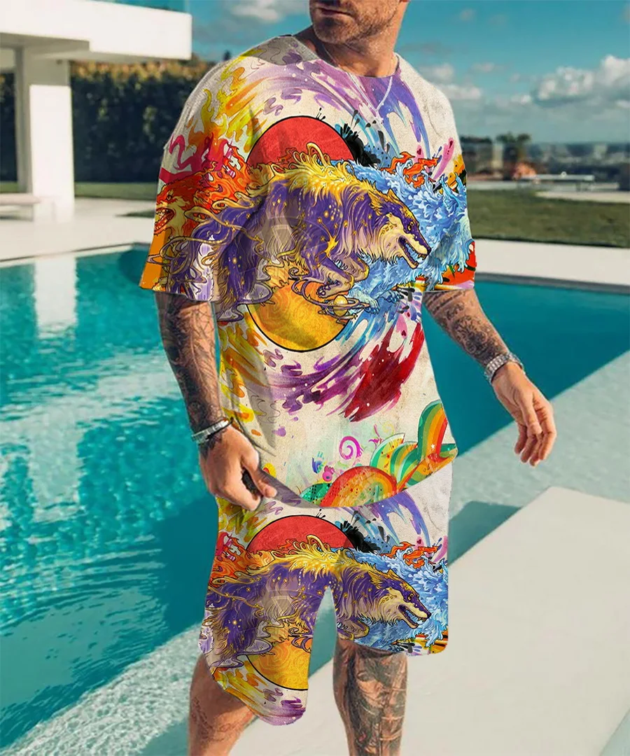 

Summer 2 Piece Activewear Men's Oversized Clothes Vintage Beach Style T-Shirts Men's Suits T-Shirt Shorts