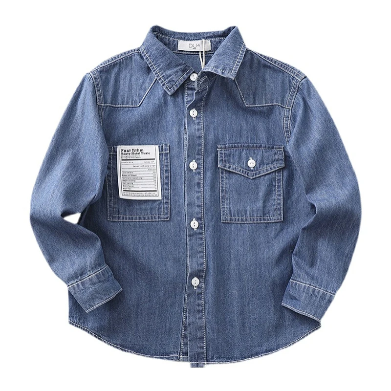 Fashion Boys Denim Shirt Long Sleeve Turn Down Collar Blue Shirt Children Boys Loose Casual Cardigan Tops Clothes