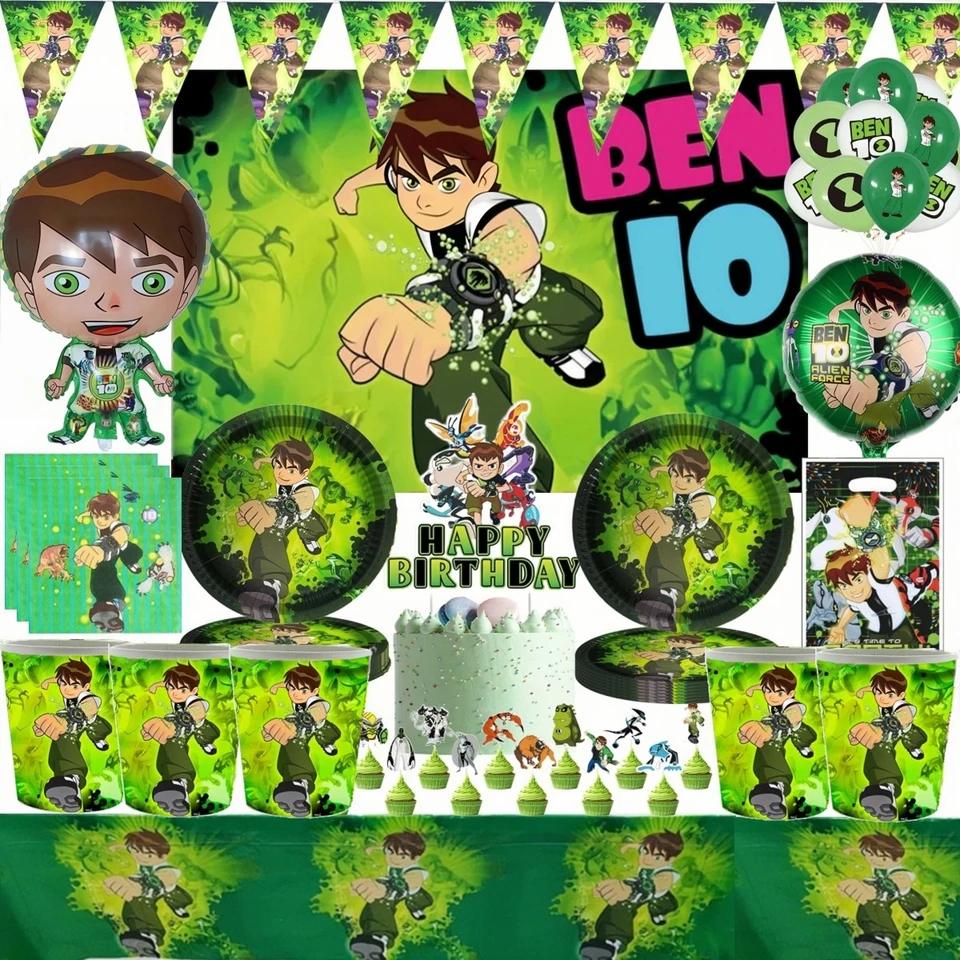 Ben 10 Birthday Party Decoration Disposable Tableware Paper Plate Cup Cake  Decor Ben Boy Balloon Baby Shower Boys Party Supplies - AliExpress, image size:960x960