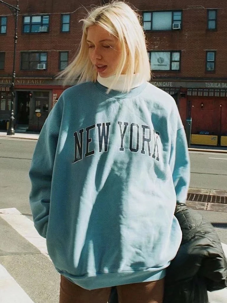 Women Letter Embroidery Sweatshirts Autumn Vintage Chic Warm Long