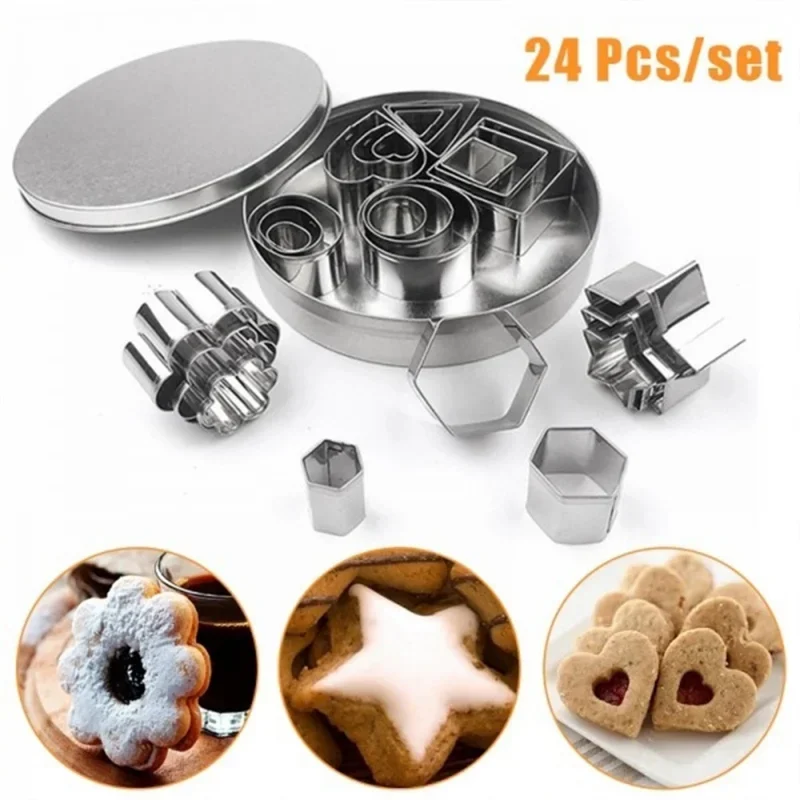 

24Pcs/set Stainless Steel Fondant Mould Chocolate Cake Mold Pastry Heart Shape Star Flower Shape Biscuit Slicer Cookies Cutter