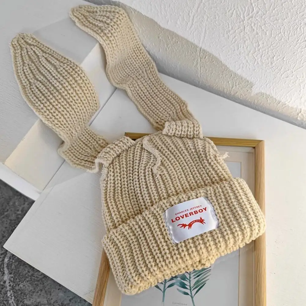 Rabbit Ears Knitted Wool Hat Love Girl Boy Niche Design Personality Fashion Cute Warm Autumn And Winter Tide woolen hat