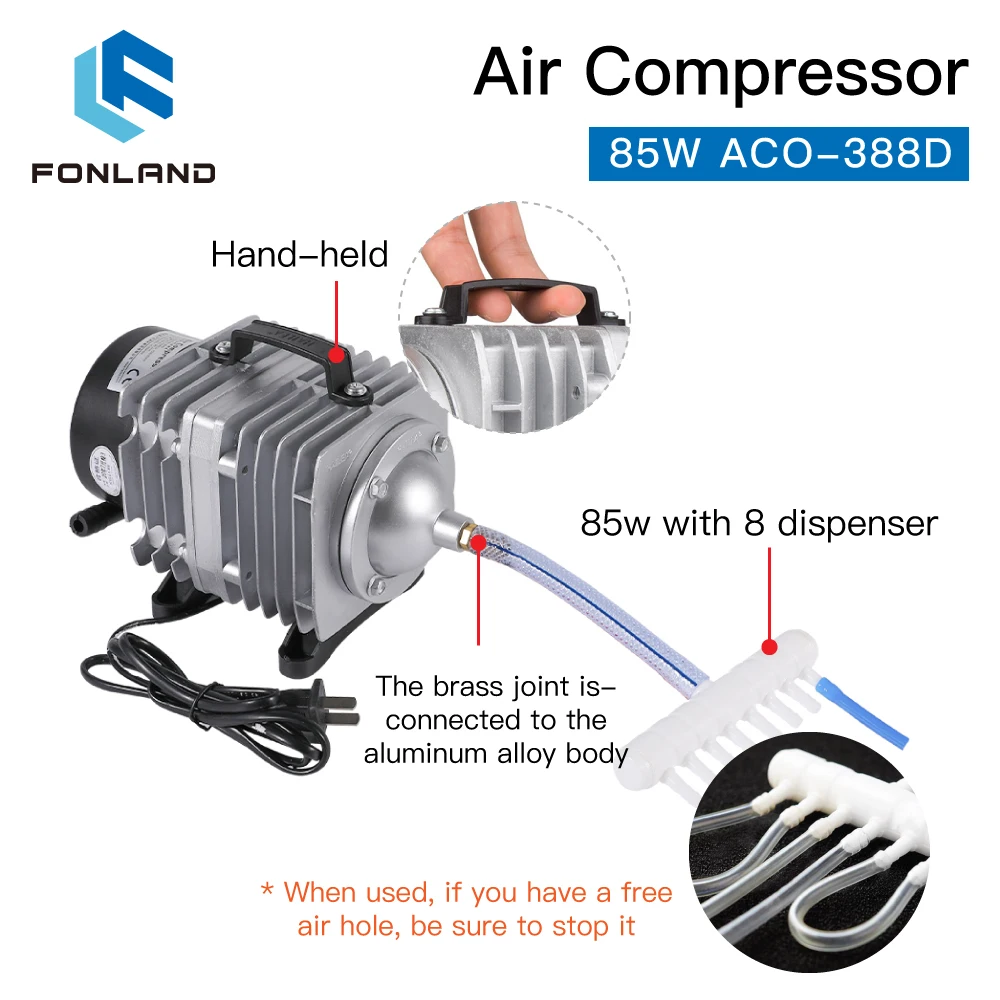 FONLAND 85W ACO-388D 공기 압축기 CO2 레이저 조각 절단기 용 전기 자기 공기 펌프
