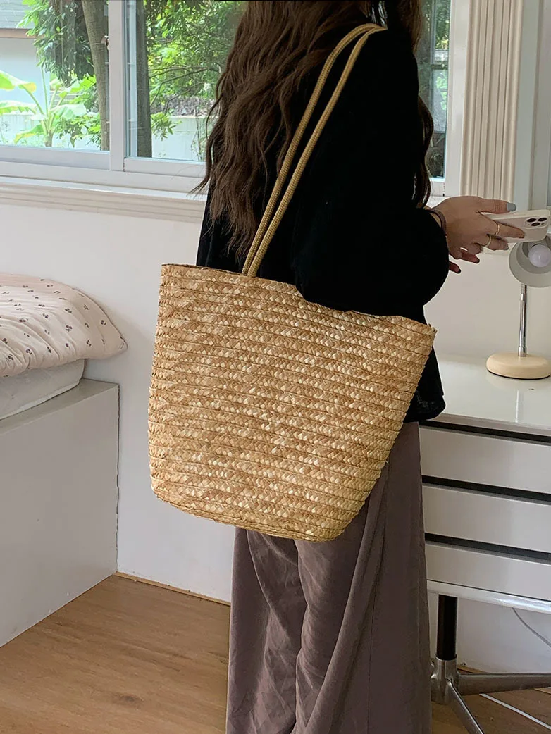 CGCBAG Vintage Straw Weaving Tote Bag Casual Lage Capacity Summer Beach Bag Simple Female Straw Shoulder Bag Designer Handbags