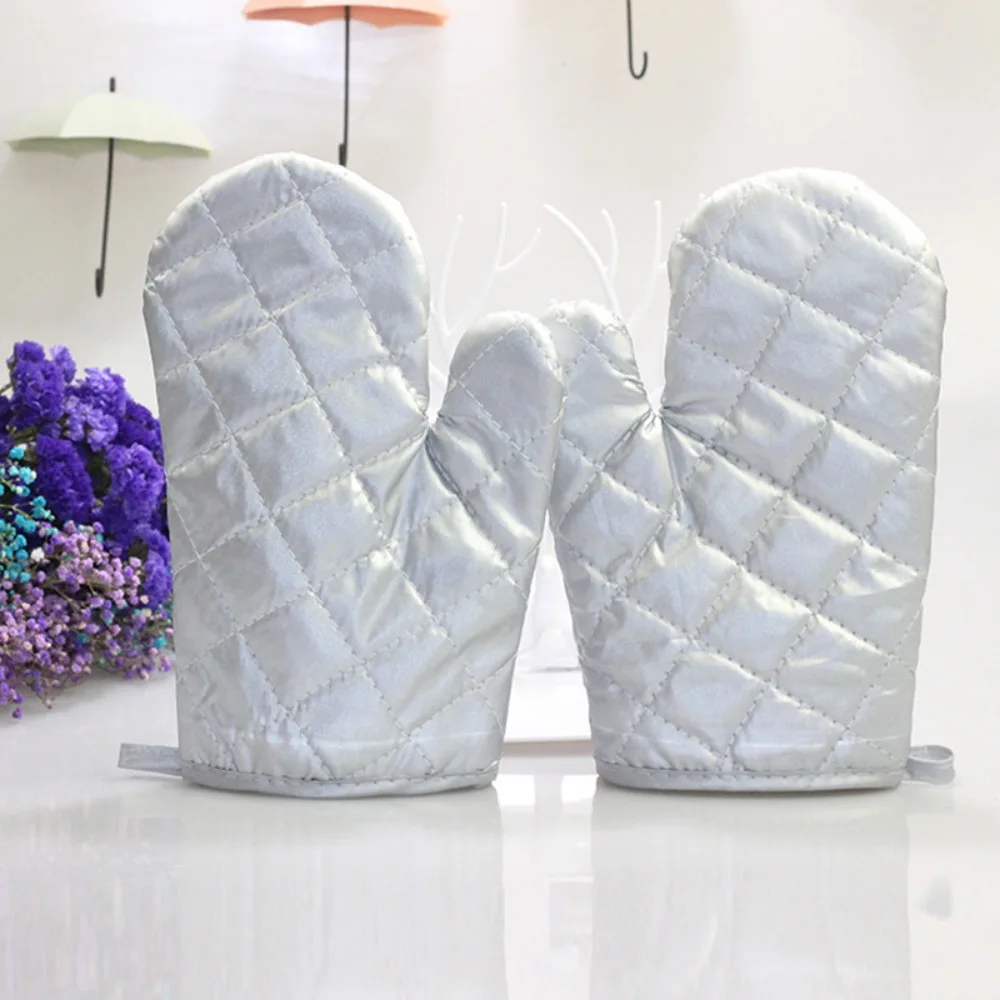 Easy To Clean Silver Oven Mitts Thickened Scald Proof Baking Insulation Gloves Cotton Polyester Microwave Gloves Thanksgiving