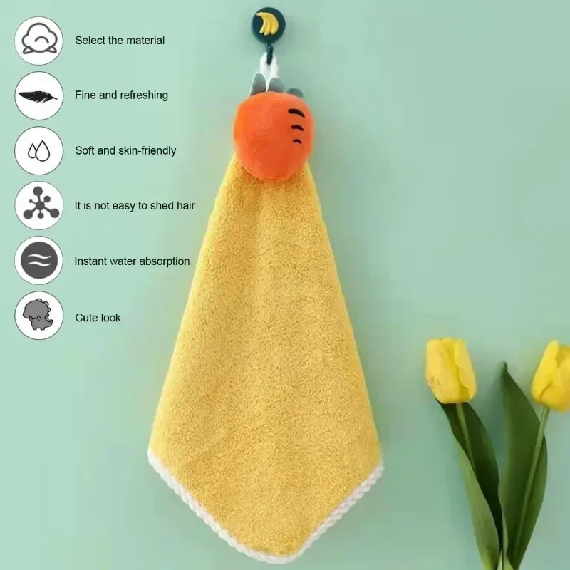 1pc Coral Fleece Hangable Hand Towels for Kids Baby Bathroom Fingertip Super Absorbent Handkerchief Bath Towel Accessories bath towel baby towel