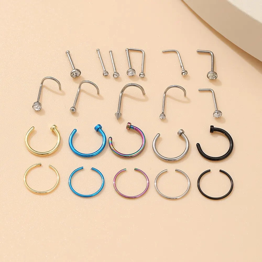 Suit Fake Nose Ring Earrings Fashion Punk Non-nose-piercing Septum Women Jewelry 22 Pcs nose rings,piercing jewelry,nose studs,body piercing earrings,ear piercing jewelry,metal jewelry,body piercing jewelry,body jewelry