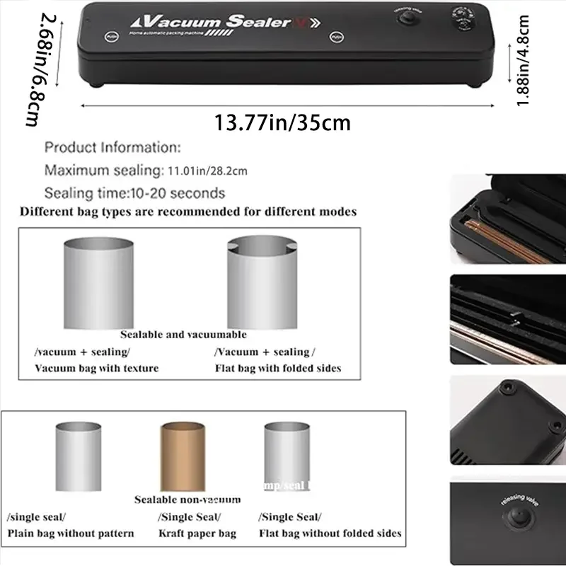 Food Vacuum Sealer 220V Automatic Packaging Machine 10pcs Free Bags Household Food Sealing