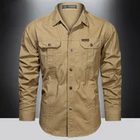 Chemise Cargo en coton pour hommes, manches longues, multi-poches, vêtements d'extérieur décontractés, surchemise militaire de haute qualité, printemps 2024 4