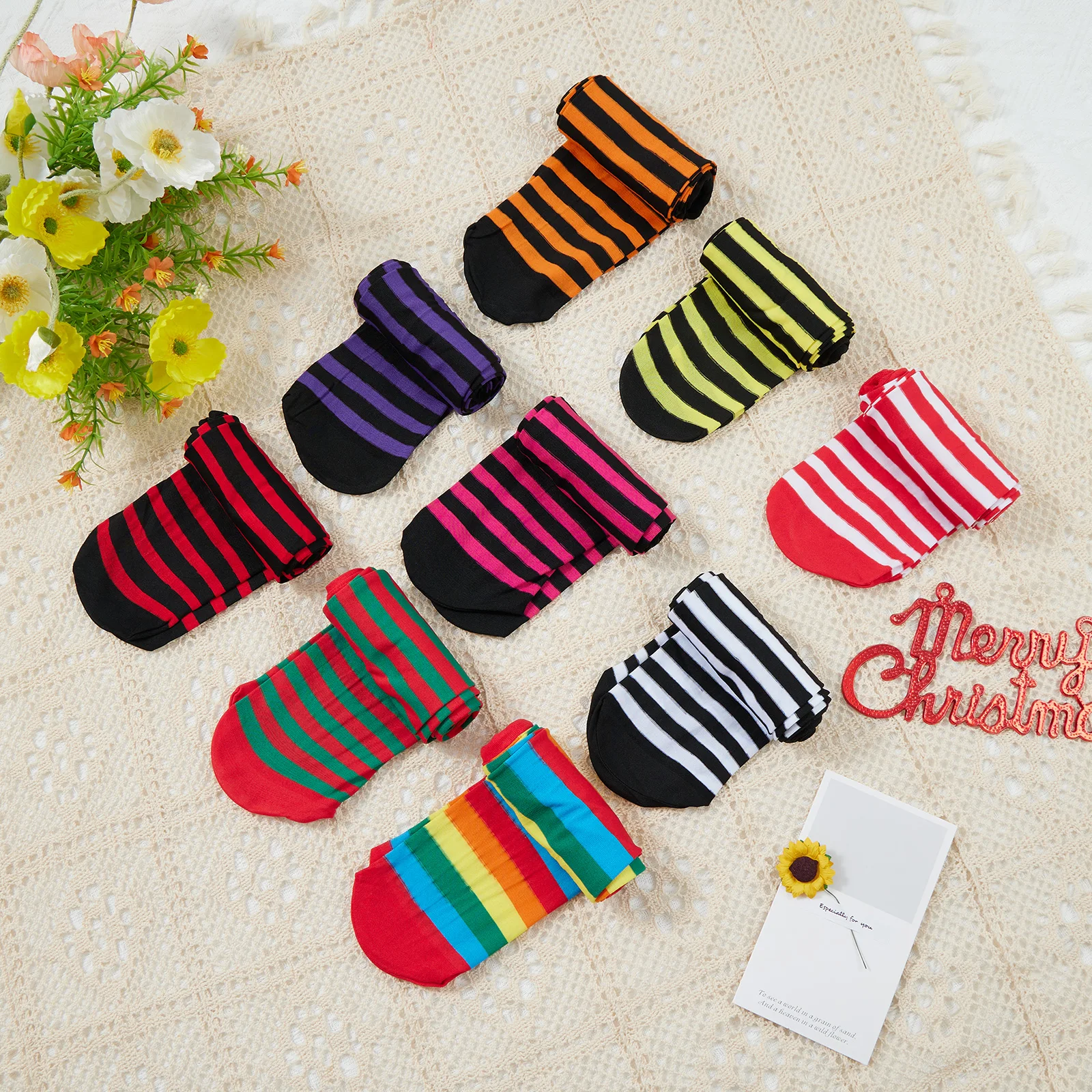 Pantimedias a rayas de 70cm para niños y niñas, Leggings de cintura