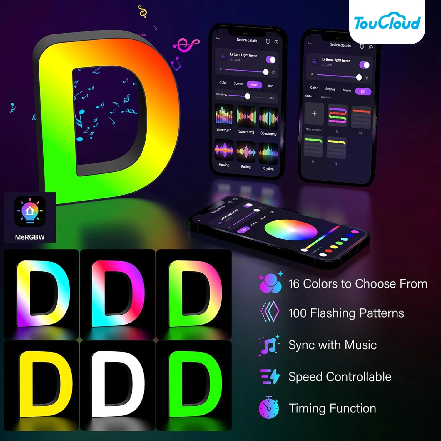 Dreamcolor Chasing Lights 문자 MeRGBW 앱 음악 동기화, 색상 변경, 사인 라이트, 소년 소녀 선물, 홈 바 장식, 야간 조명 문자 D