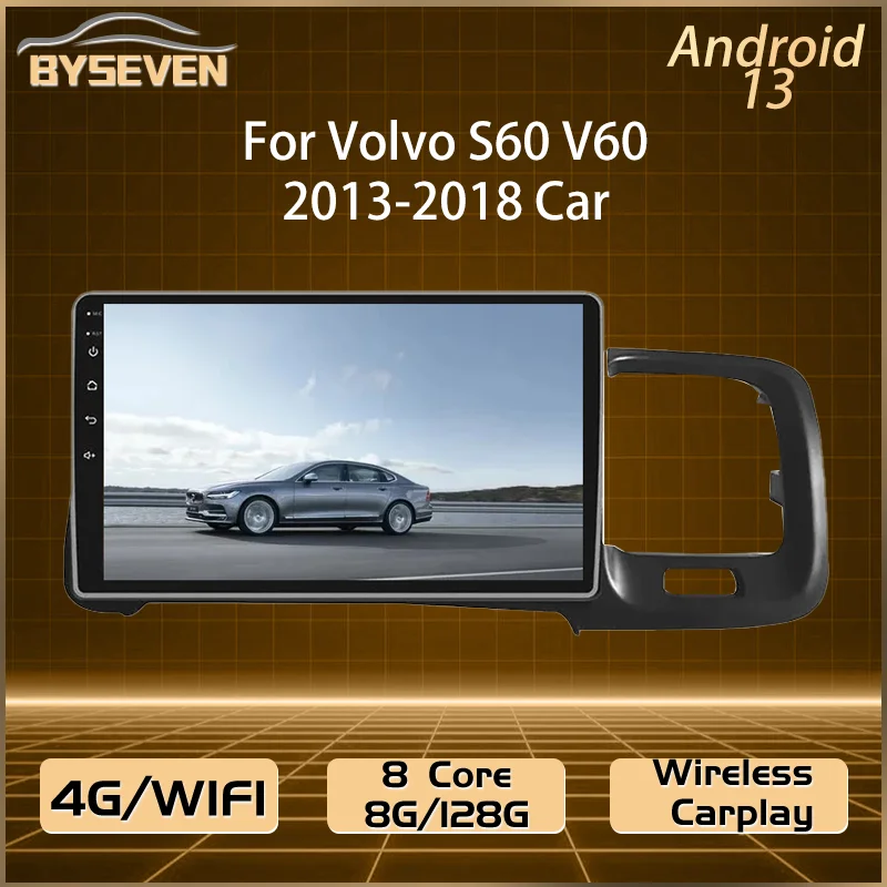 Byseven android 13th automat Rádióadó számára Volvo S60 V60 2013-2018 autó Multimédia Játszadozó GPS Kormánymű fejét Gépegység hifi videó Játszadozó IPS