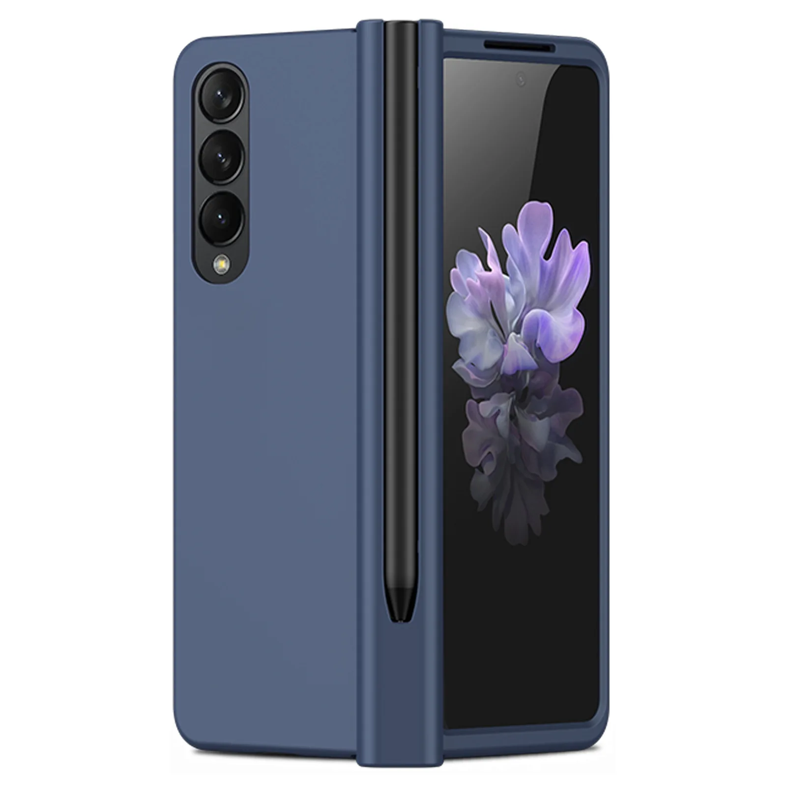 Solid Color Liquid Fall Protection Case For Samsung Galaxy Z Fold5 4 3 Hinge Folding Full Cover Frosted Phone Case With Pen Slot