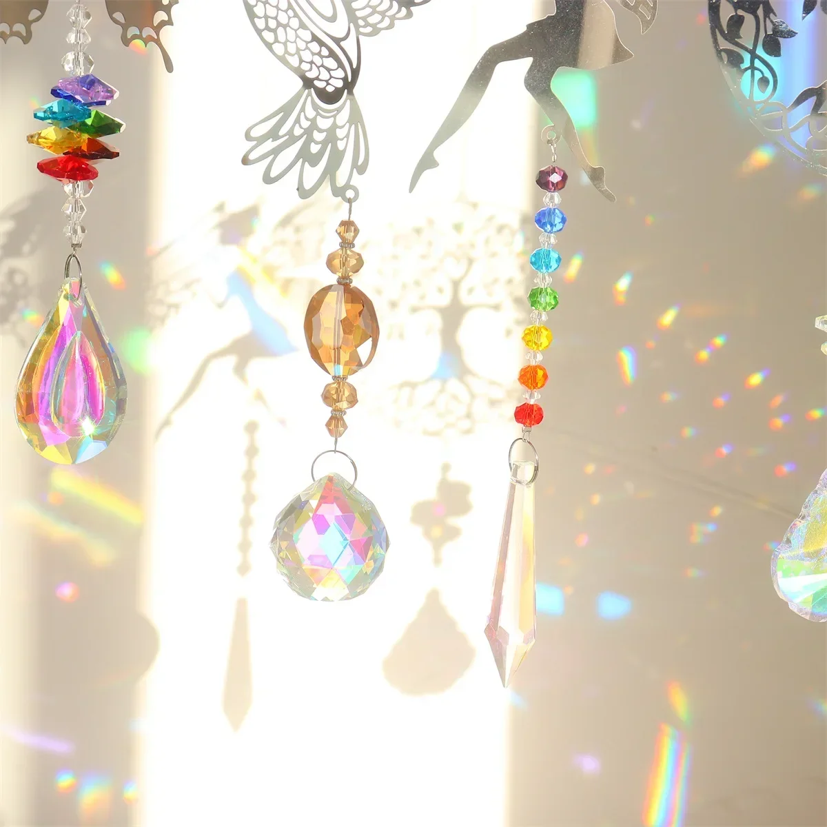 Crystal Suncatcher Sun Catcher To Hang Tree of Life Wind Pendants Hanging Glass Prisms Wind Chimes for Outdoor Garden Decoration