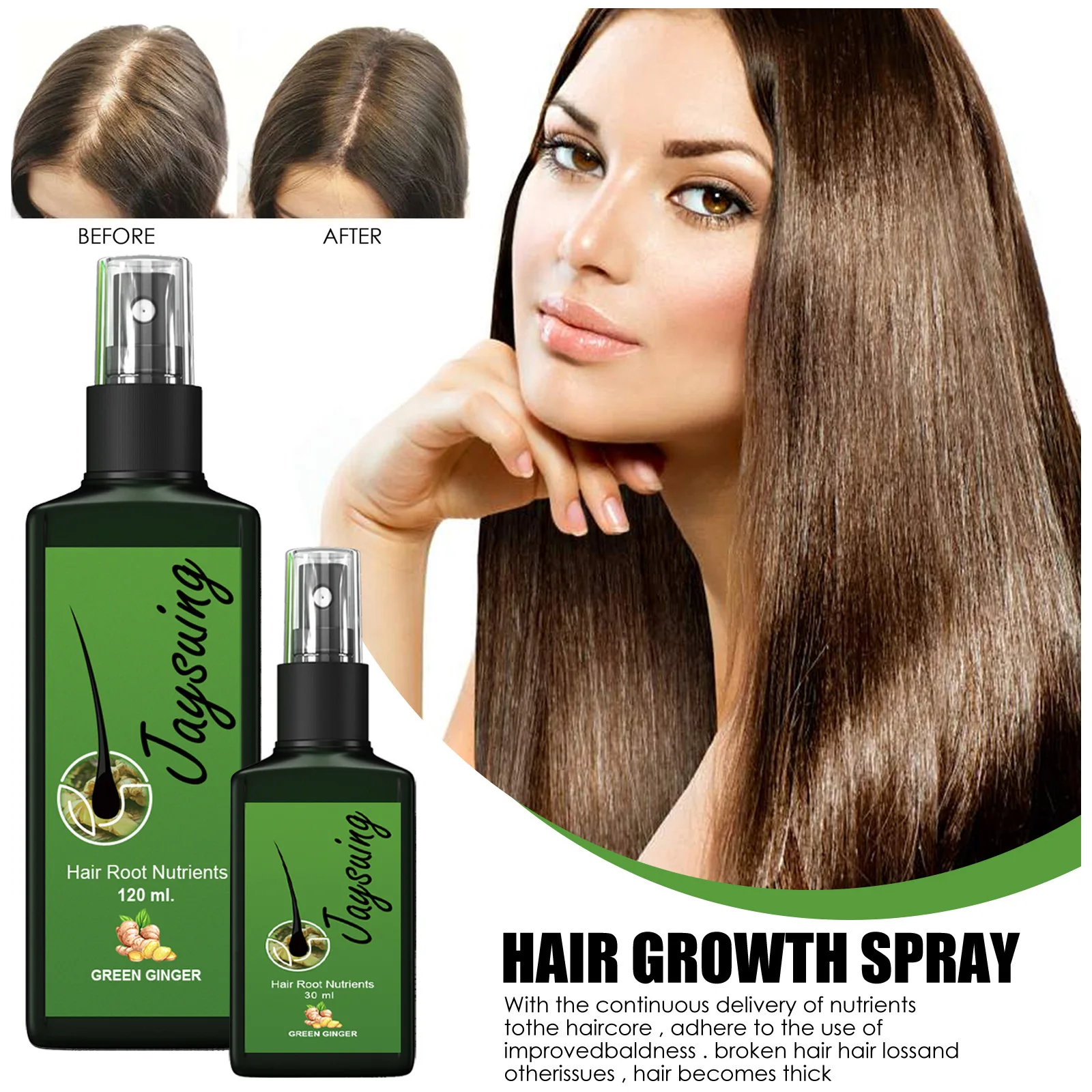 Fast Ginger Hair Growth Spray Roots Grow Anti Hair Loss Serum Liquid Scalp Damaged Treatment Repair Care Products Beauty Health