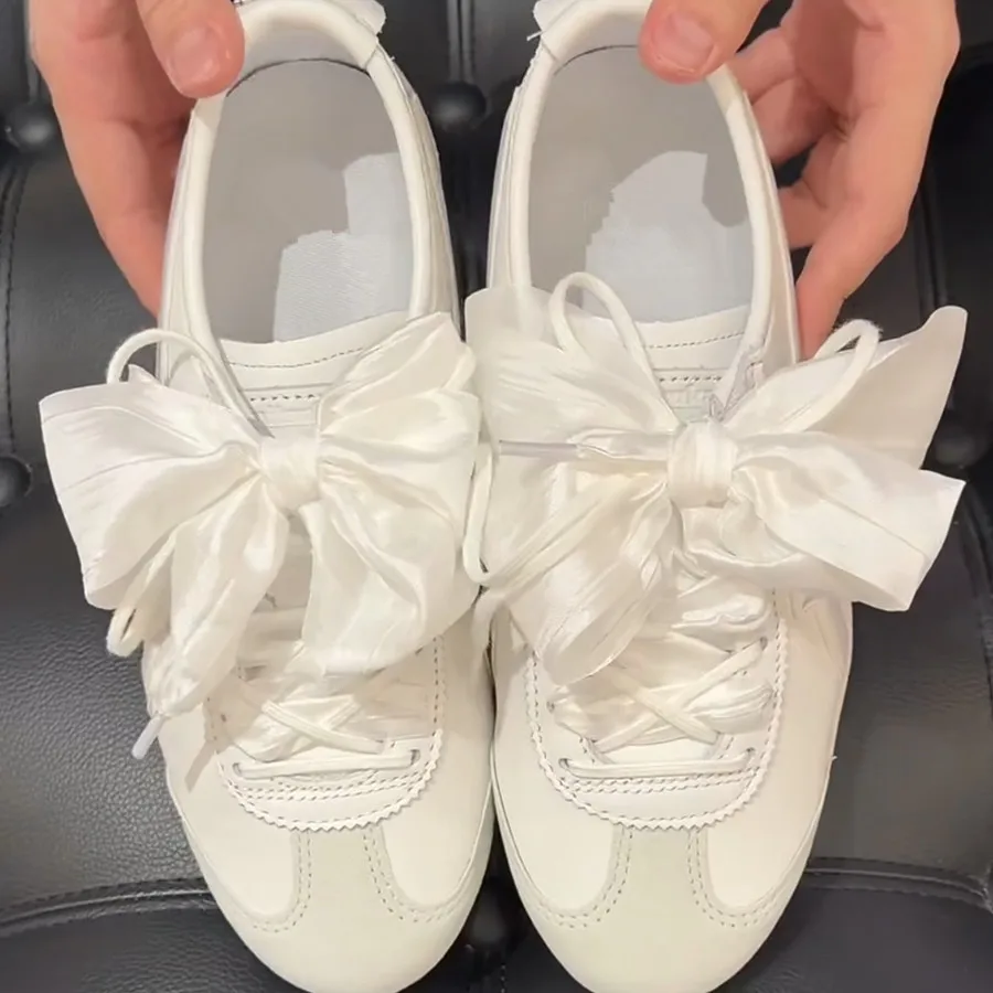 5 cm Verbreiterte Schmetterling Bogen Rüschen Garn Schnürsenkel Flache Seide Großen Bogen Breite Schnürsenkel Trend Schönheit Weiß Casual Schuhe schnürsenkel Dropship