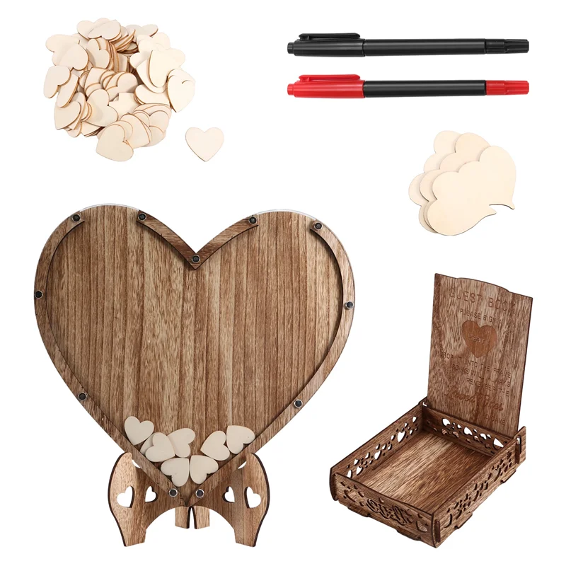 A96K-Wedding Guestbook Heart-Shaped Bracket Pastoral Wedding Storage Box Birthday Message Wedding Sign-In Table
