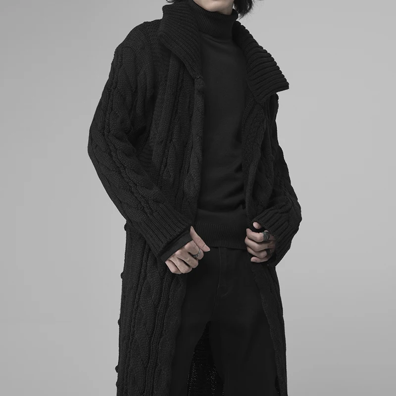 

Длинный темный свитер, пальто, зимняя накидка, индивидуальная мужская мода, готический халат выше колена