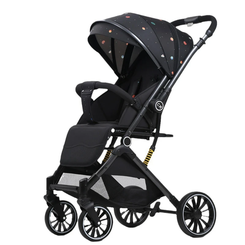 Two-way Stroller Lightweight Baby Carriage High View Newborn Can Sit or Lie Down Foldable with One Click