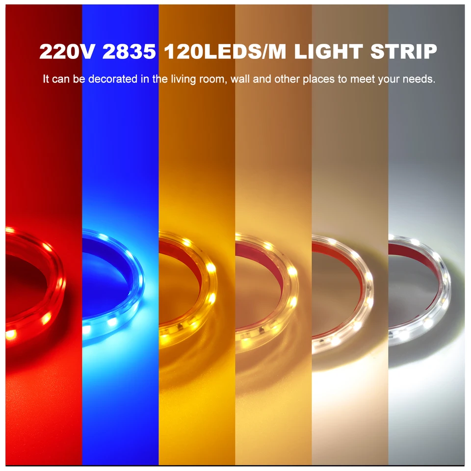 220V 2835 Led ストリップライト調光対応 180LED/m 複列フレキシブル Led リボン 1M 220V 110V 2835 ネオンライト LED ストリップフレキシブルフェアリーストリング 120LEDs/m 屋外休日の装飾ネ
