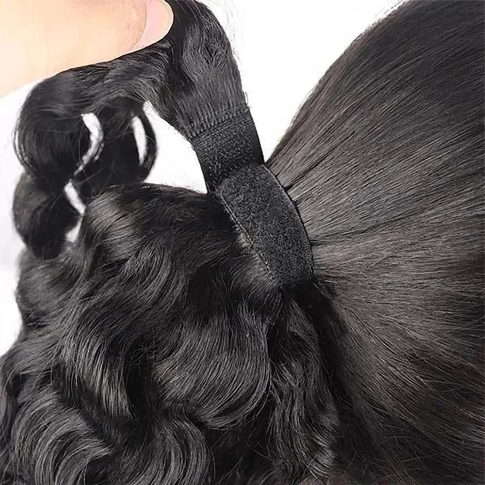 Water Wave Ponytail Extensions Human Hair Magic Paste Natural Black Ponytail Brazilian Wrap Around Hair Extensions for Women