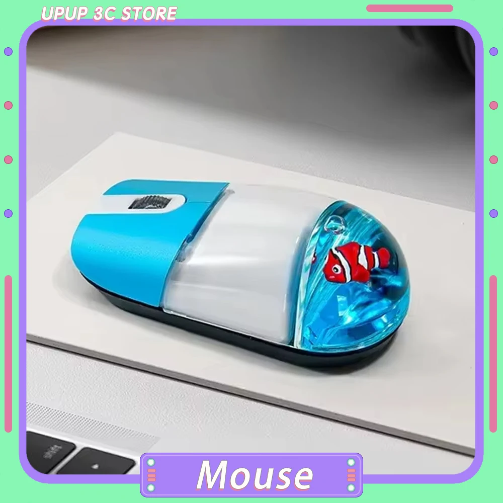 Frutiger Aero Aqua Liquid Mouse - Cute Floating Aquarium Animal Wireless Optical Mouse