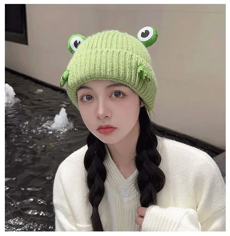 Gorro De Invierno Para Mujer, Gorro De Punto Elástico Con 2 Botones Para Sostener La Máscara, Gorro De Calavera Cálido Con Pompón, Gris