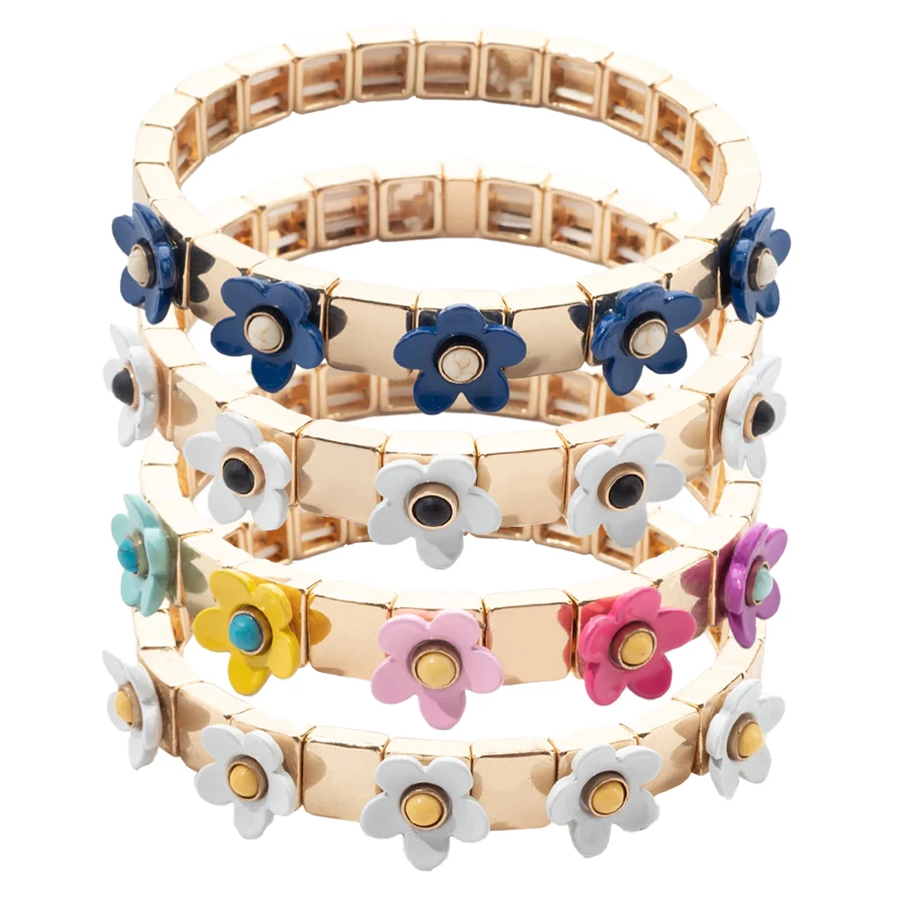BEUTIFOR 여성용 수제 사각 에나멜 팔찌, 화려한 꽃 페인트 구슬 팔찌, 2024 패션 주얼리, 8*8mm, 핫 세일 