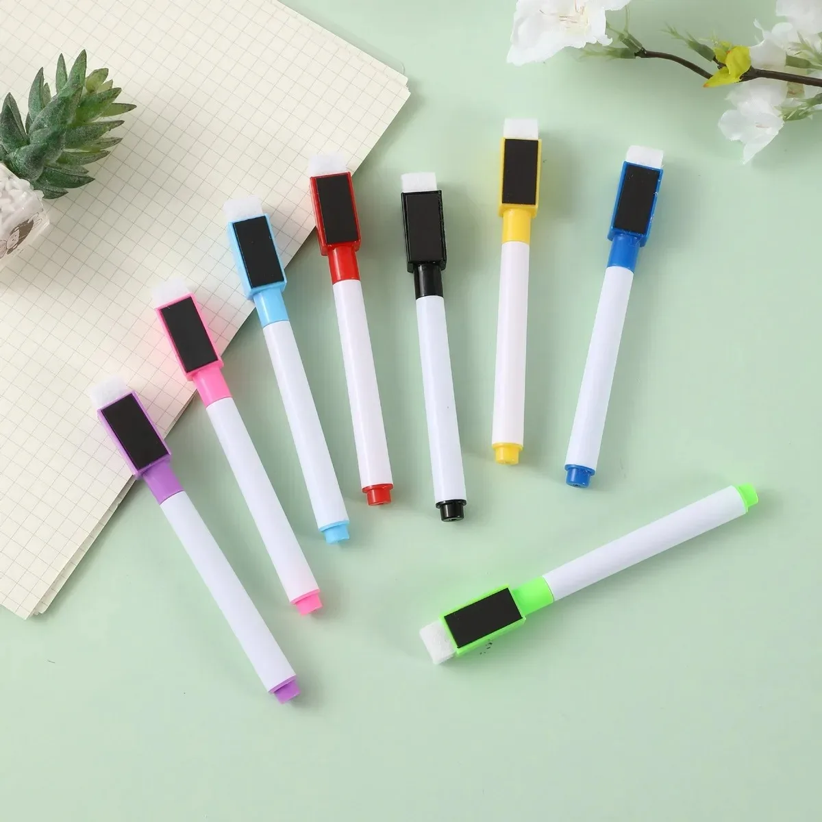 Marker Pens 1-8pcs Bullet Tip 11.3*1cm Whiteboard Dry Erase Markers 8 Color 1pcs Magnet Pen