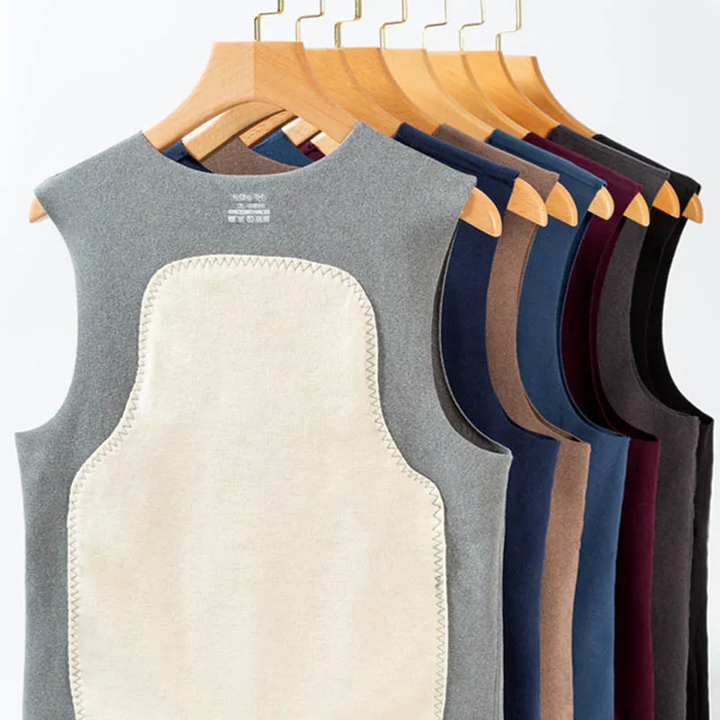 

Velvet Warm Vest for Men Autumn Winter Male Back Patch Heat Fiber Vest Bottoming Sleeveless Shirt Traceless Underwear Light Thin