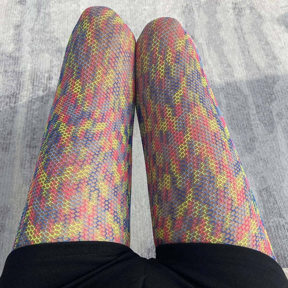 Japanese Rainbow Mesh Socks Women's Personalized Colored Pantyhose Spring and Autumn Gradient Party Silk Socks