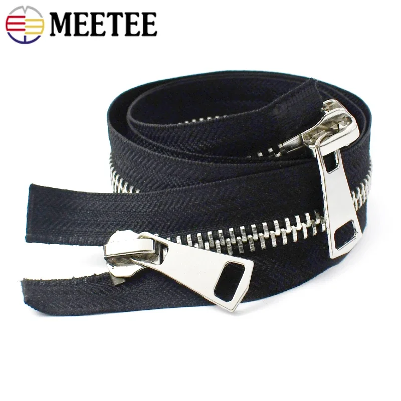 Meetee 1Pc 80/100/120cm Metal Zipper Double-slider Auto Lock Zippers for  Jackets Coat Repair DIY Bag Clothing Sewing Accessories