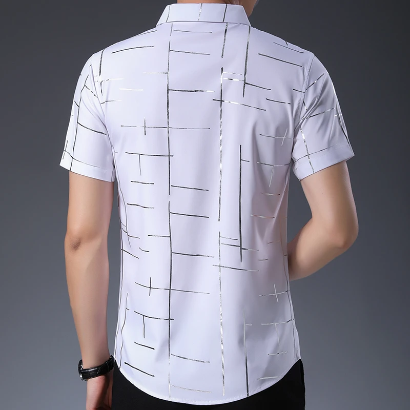 Brand Casual Summer Luxury Striped Short Sleeve Slim Fit Men Shirt Streetwear Social Dress Shirts Mens Fashions Jersey 4162 casual short sleeved shirt short sleeved shirt