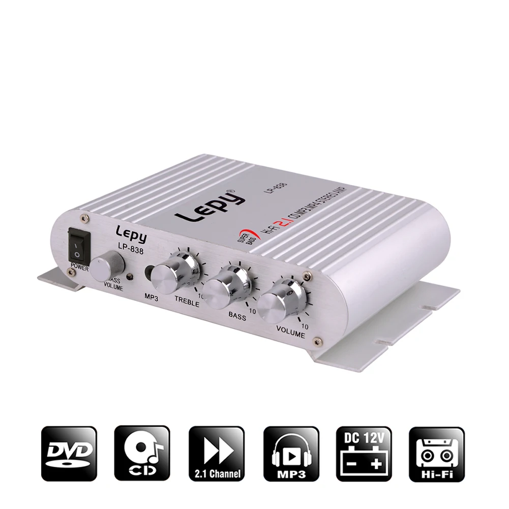 speaker amp LP-838 Lepy MINI Digital Car Power Amplifier 2.1CH 20W 2x15W Hi-Fi MP3 MP4 Stereo Booster DVD Motorcycle Home BASS Audio Player bluetooth car amplifier Audio Amplifier Boards