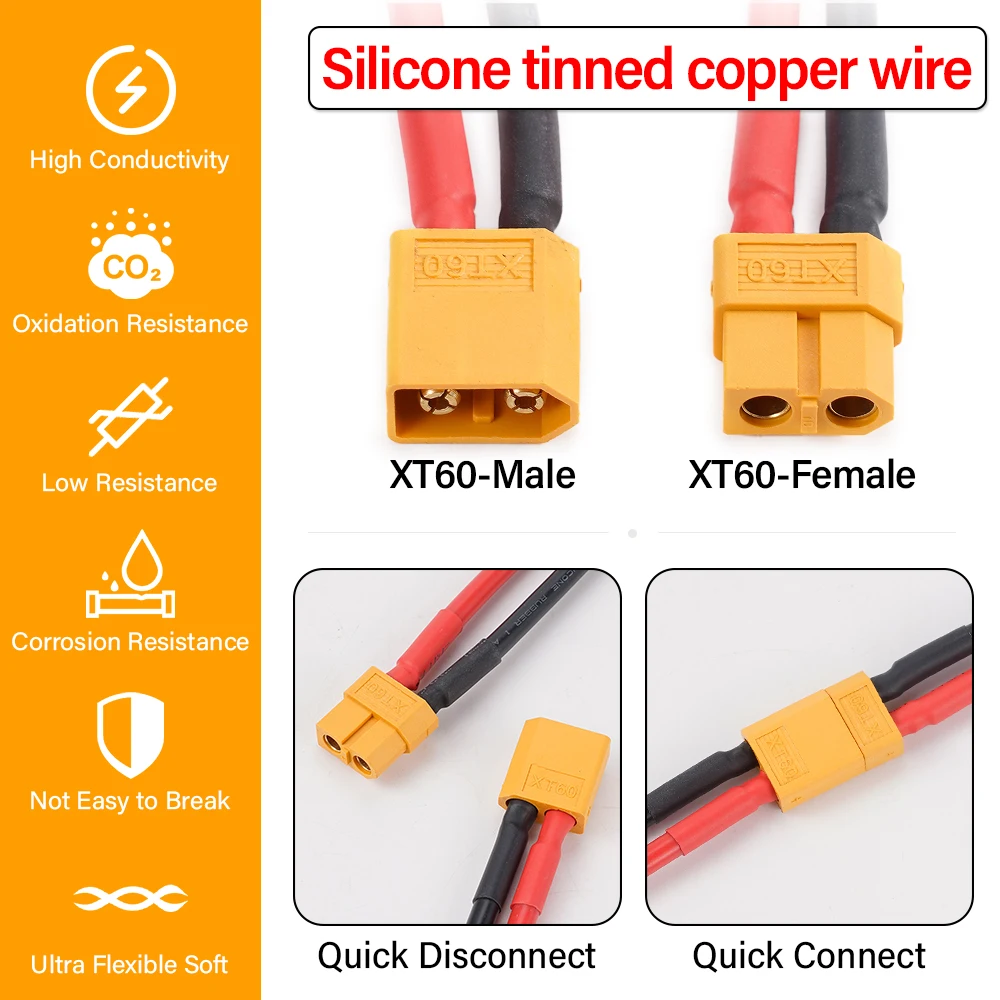 Longueur de câble extension XT60 12AWG 40cm pour drone et modélisme RC