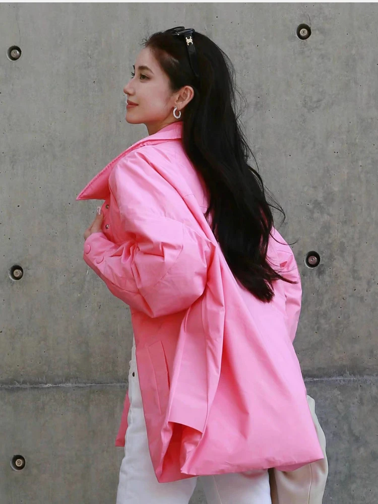 Luxury Women goose down jackets overshirt Oversized 2024 Fall winter stylish Long sleeve puffer coat Ladies clothes INKEO 3O309