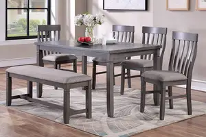 Dining Room Furniture Simple 6pc Set Dining Table 4x Side Chairs and A Bench Solid wood and veneers