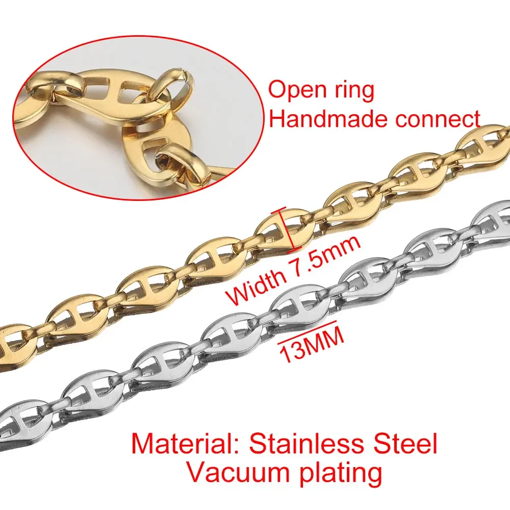 1M Width 7mm High Quality Stainless Steel Letter H Handmade Gold Chains Cable Chain for Diy Jewelry Making Supplies Wholesale