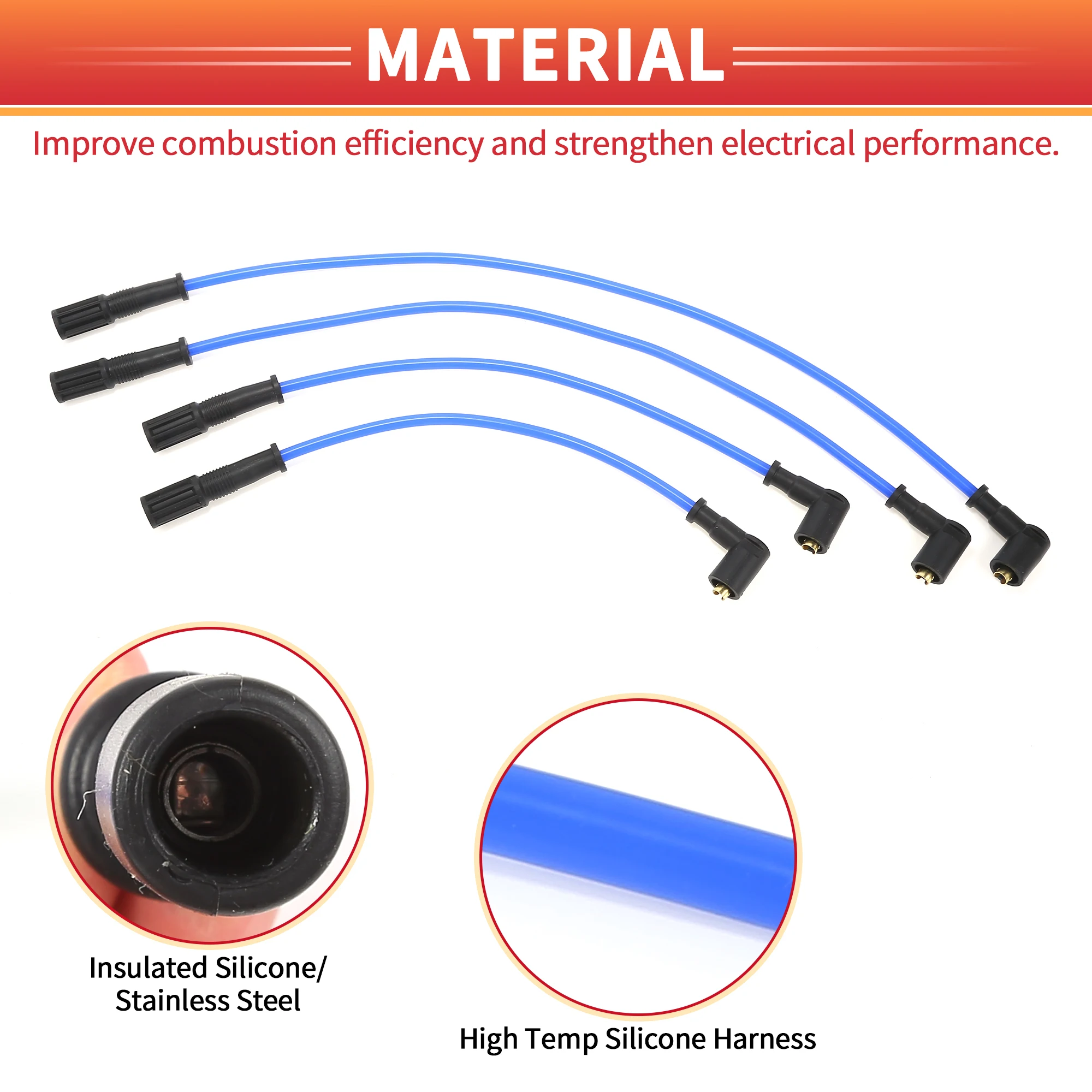 4 Pcs Spark Plug Wire Ignition Coil Cable for Fiat PUNTO 1.2