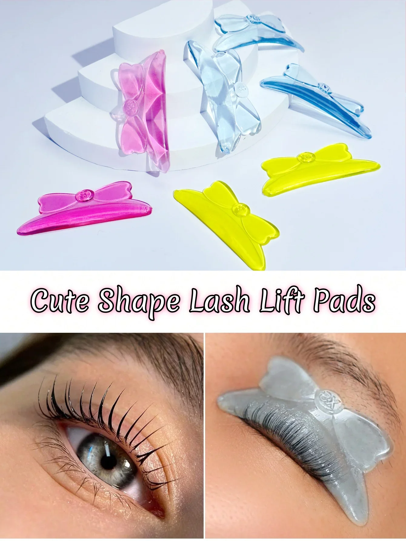 5쌍의 귀여운 리본 모양 속눈썹 리프트 막대, 속눈썹 컬링 및 리프팅용, 재사용 가능한 실리콘 속눈썹 막대