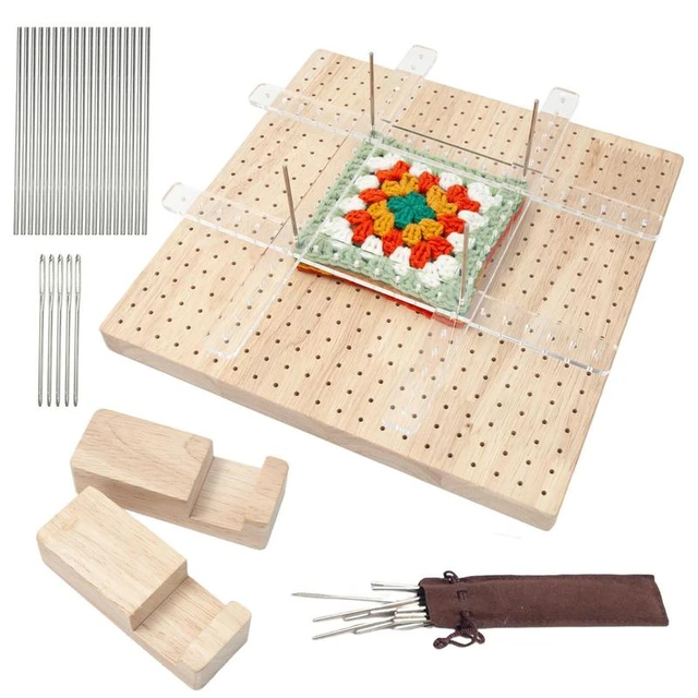 Large Crochet Square Blocking Board with Pins and Yarns, Bamboo Wooden  Blocking Boards for Crochet Projects 15.6 in with Adjustable Stand