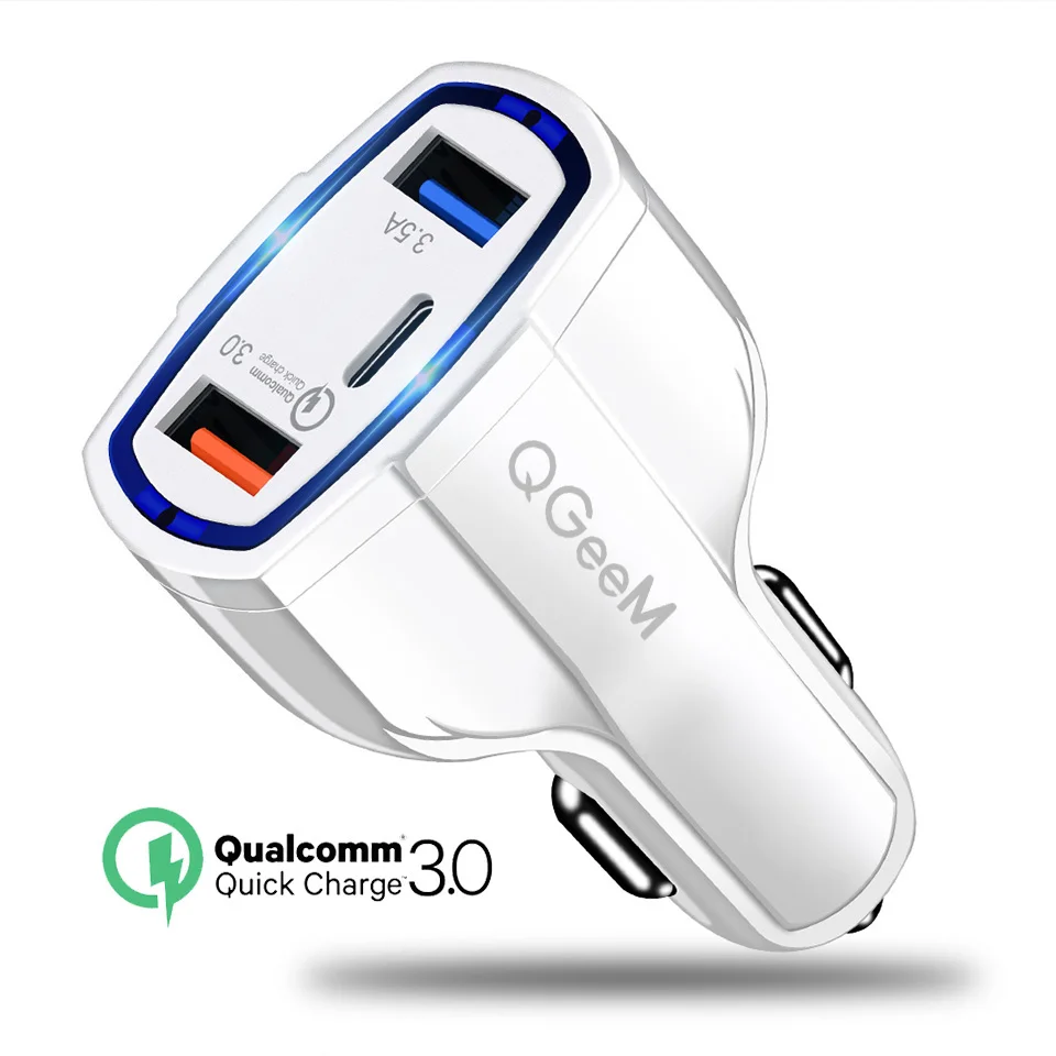 usb charger 12v QGEEM QC 3.0 USB C Car Charger 3-Ports Quick Charge 3.0 Fast Charger for Car Phone Charging Adapter for iPhone Xiaomi Mi 9 Redm airpods usb c Chargers