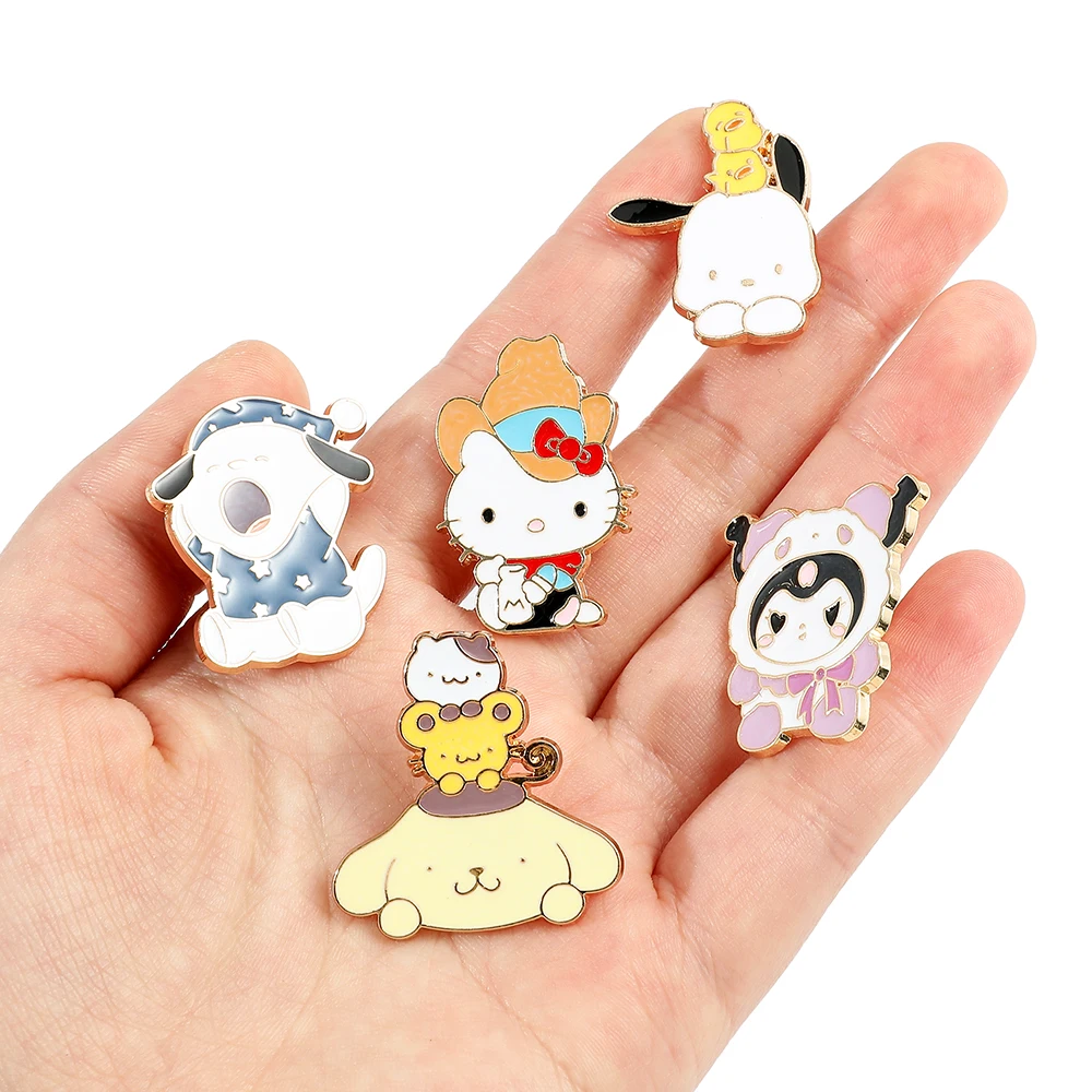 Japão Cartoon Figura Esmalte Pin Olá Kittied Kuromy Kawaii Metal Badge Broche Mochila Roupas Lapela Pin Jóias Acessórios